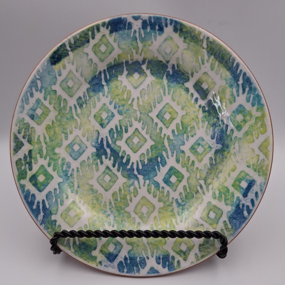 Pier 1 Monteo Salad Plate Blue Green Geometric Terracotta‎ 8.5" Aztec Portugal